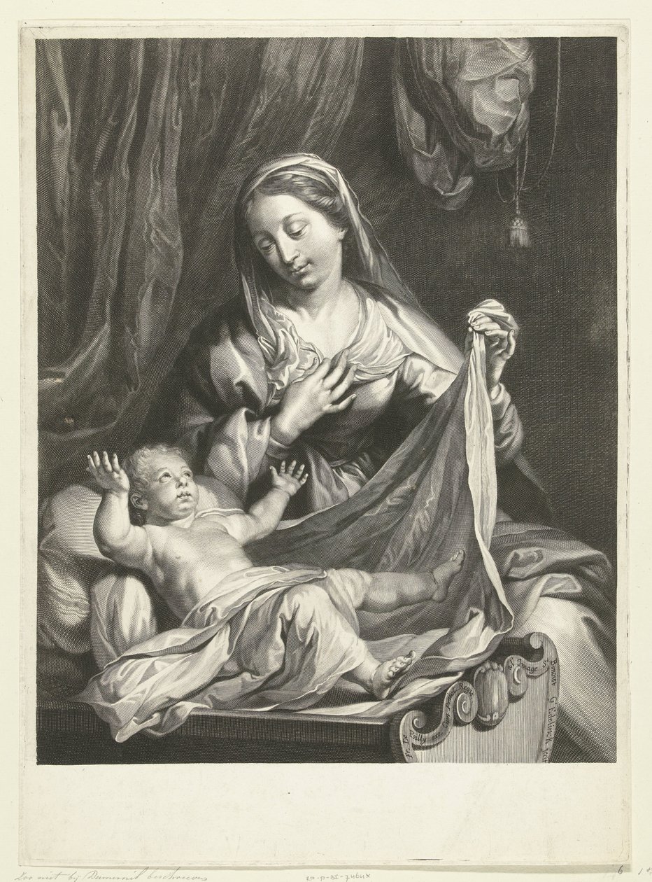 Maria com Cristo Criança na manjedoura de Gérard Edelinck