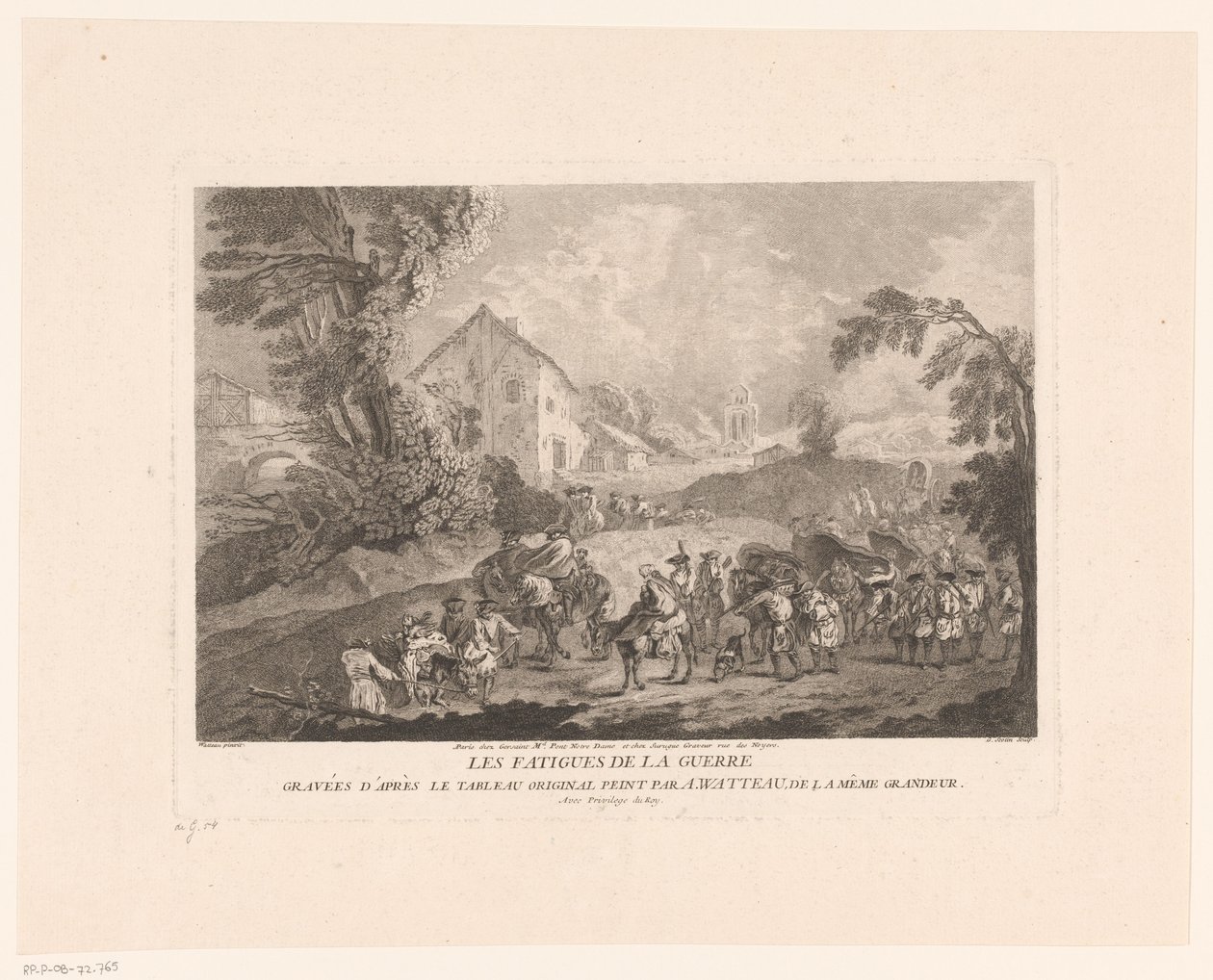 Paisagem com grupo de soldados de passagem
Les Fatigues de la Guerre (título sobre o objecto)
Impressões após Antoine Watteau (título da série)
A obra de Antoine Watteau (título da série) de Gérard Jean Baptiste Scotin (II)