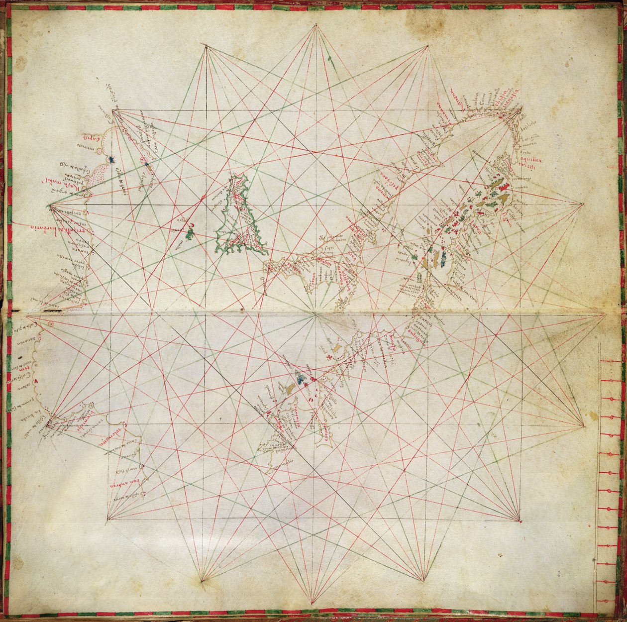 Mapa do Mar Adriático (tinta em pergaminho) de Grazioso Benincasa