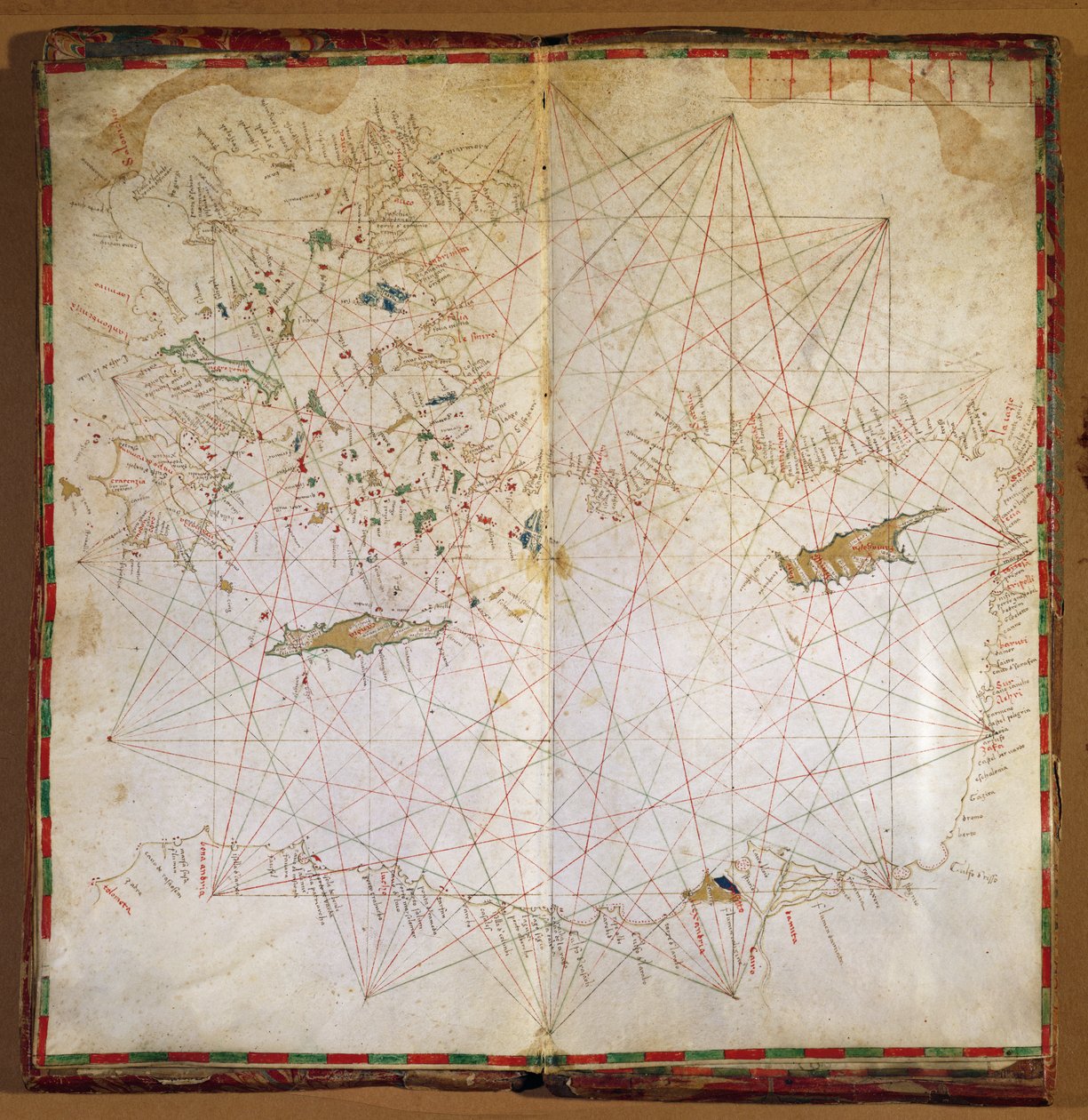 Mapa do Mediterrâneo Oriental (tinta em pergaminho) de Grazioso Benincasa