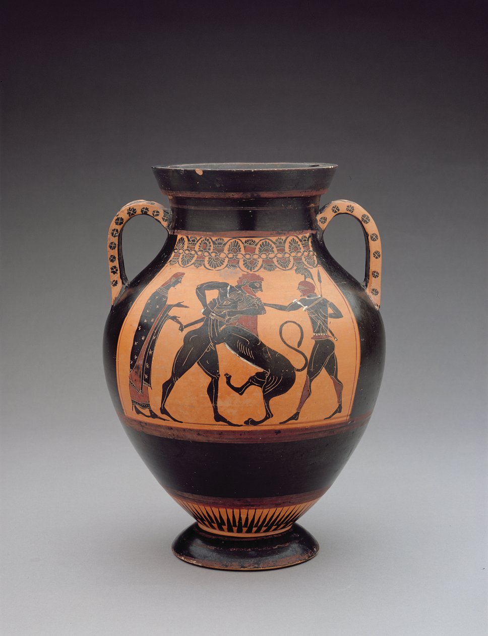 Ânfora representando Hércules lutando contra o Leão de Neméia, c.540 aC (argila) de Greek