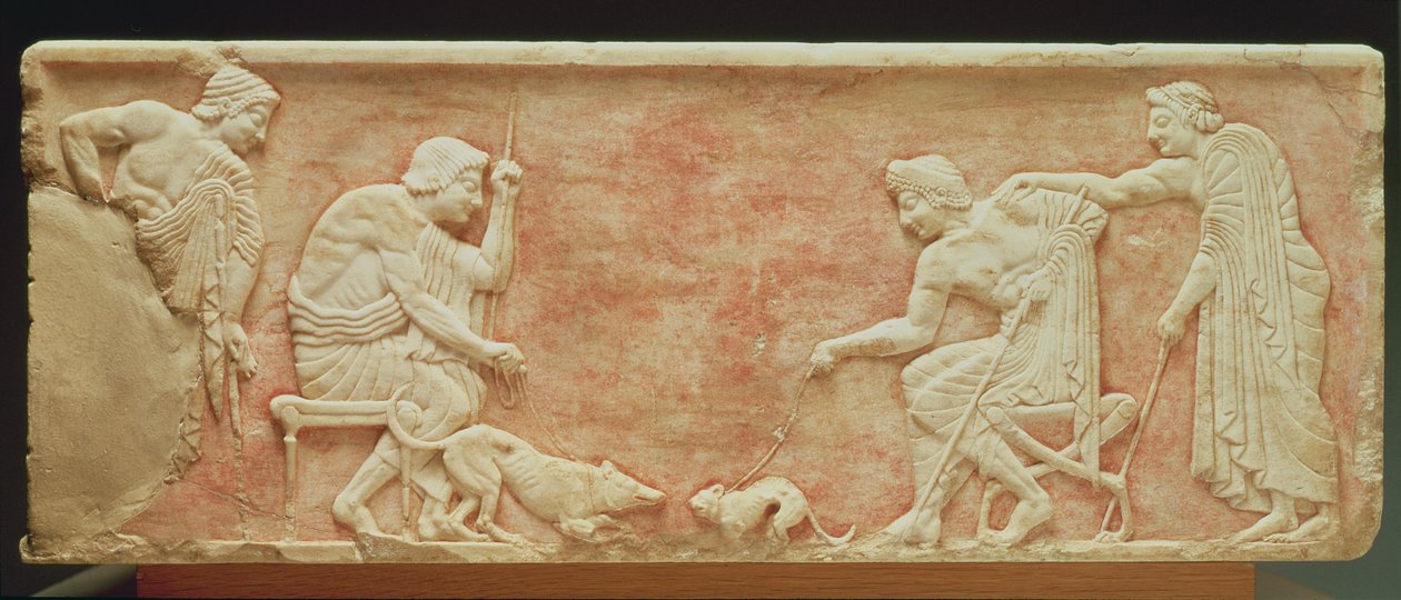 Isca de animais, alívio de uma base de estátua encontrada no cemitério de Dipylon, Atenas, c.510 aC (mármore) (ver também 60008-10) de Greek