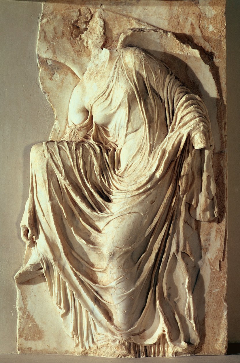 Athena Nike ajustando sua sandália, c.420-420 aC (mármore) de Greek