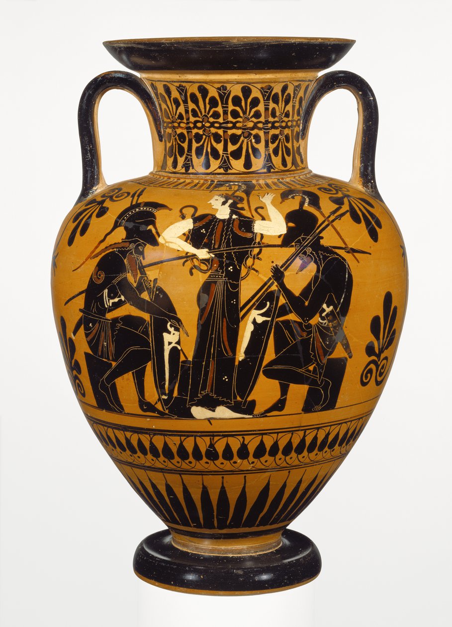 Ânfora ateniense de pescoço negro no Ático, atribuída ao grupo de Leagros, com Ajax e Aquiles, c.510 aC (terracota) de Greek