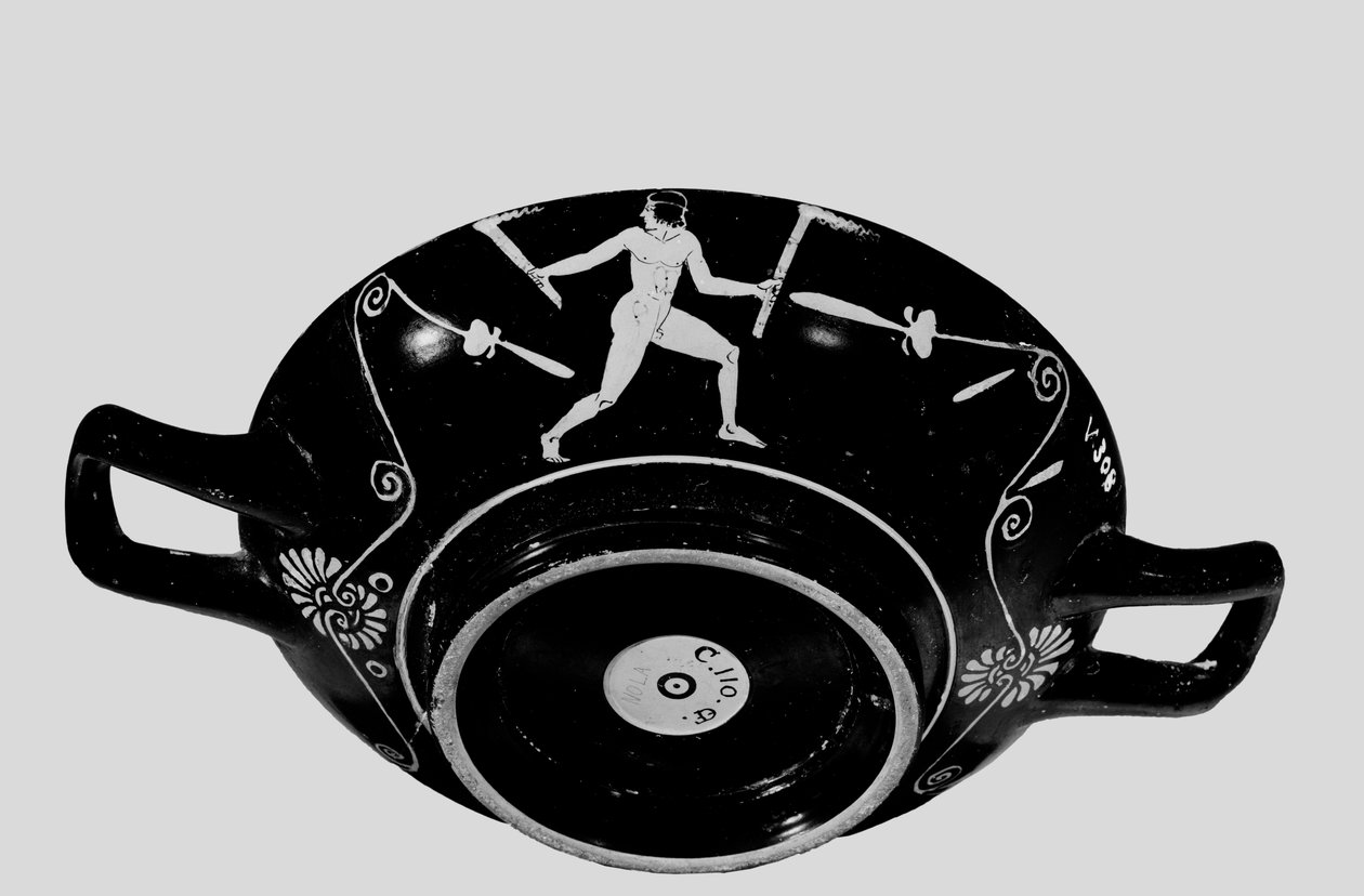Taça sem corpo ateniense de figuras vermelhas, c.400 aC (cerâmica) (ver também 278897) de Greek