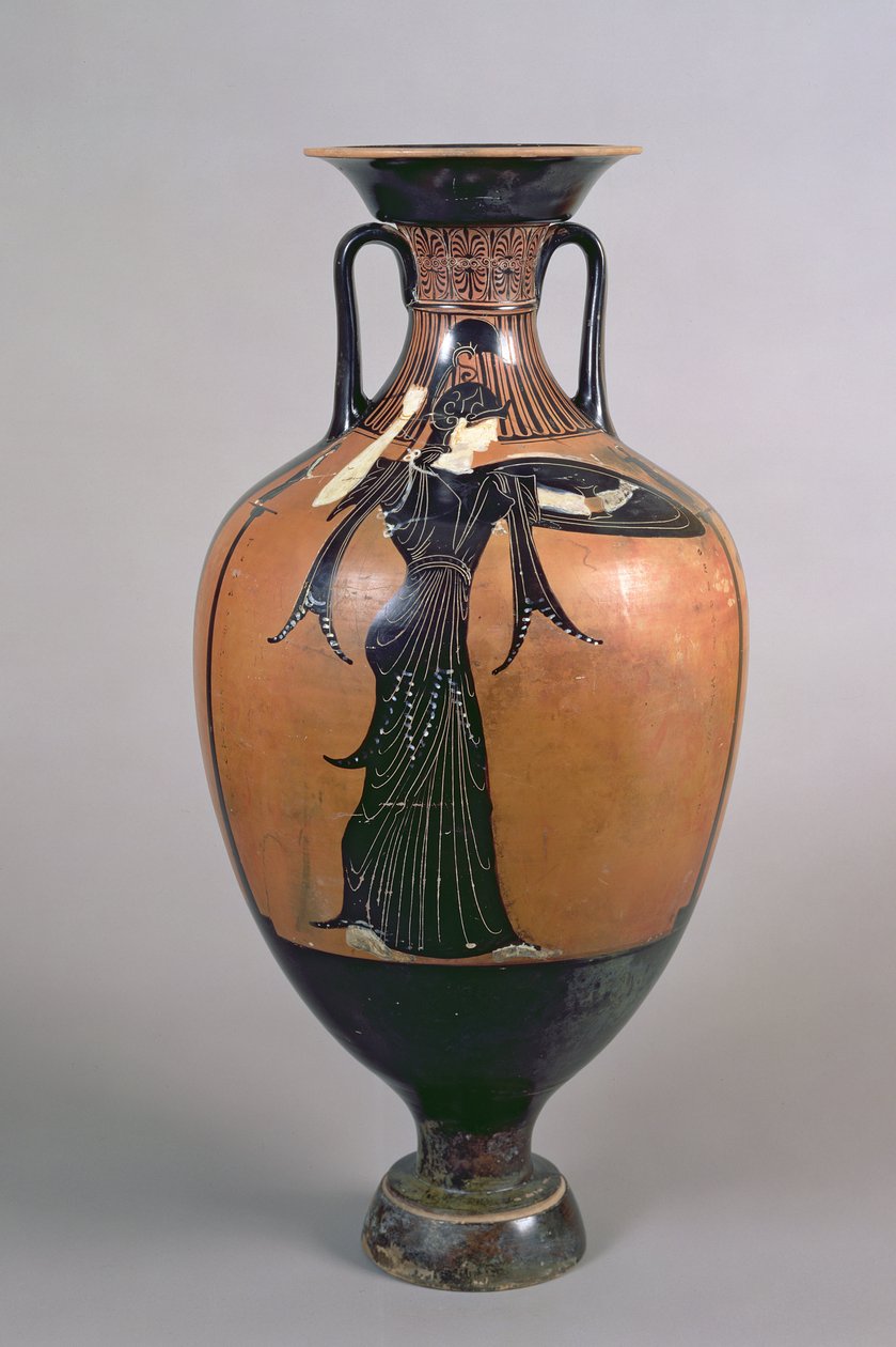 Ânfora do Prêmio Panatenaico de figuras negras no ático, representando Atena Promachos, c.340-339 aC (cerâmica) (ver também 120116) de Greek