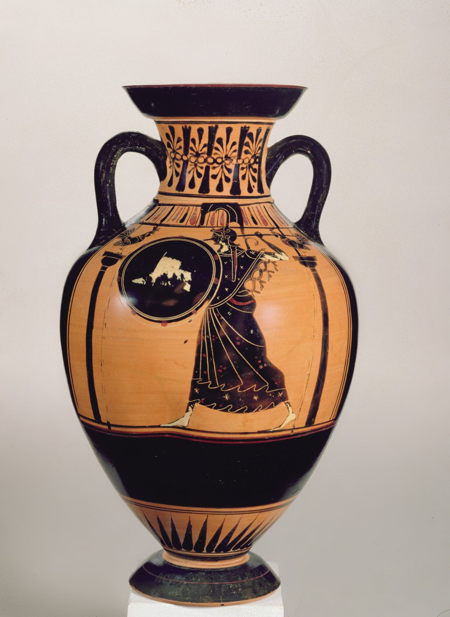 Ânfora Pseudo-Panatenaica ática de figuras negras, c.500 aC (cerâmica) (para detalhes ver 293754) de Greek
