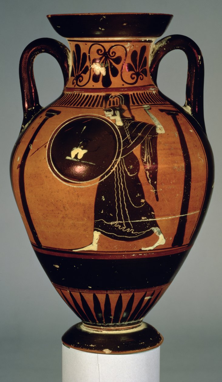 Ânfora ática de figuras negras representando Atena, séc. V aC (cerâmica) de Greek