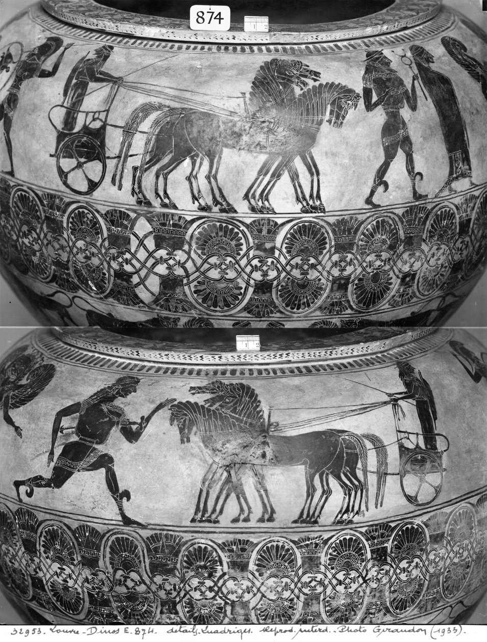 Dinossauros áticos de figuras negras representando os cocheiros, c.590 aC (cerâmica) de Greek
