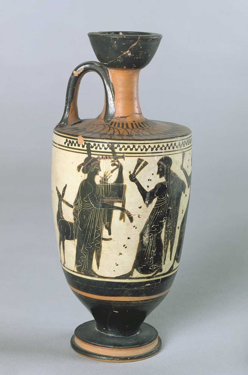 Lekythos áticos de figuras negras representando Apolo e suas Musas (cerâmica) de Greek