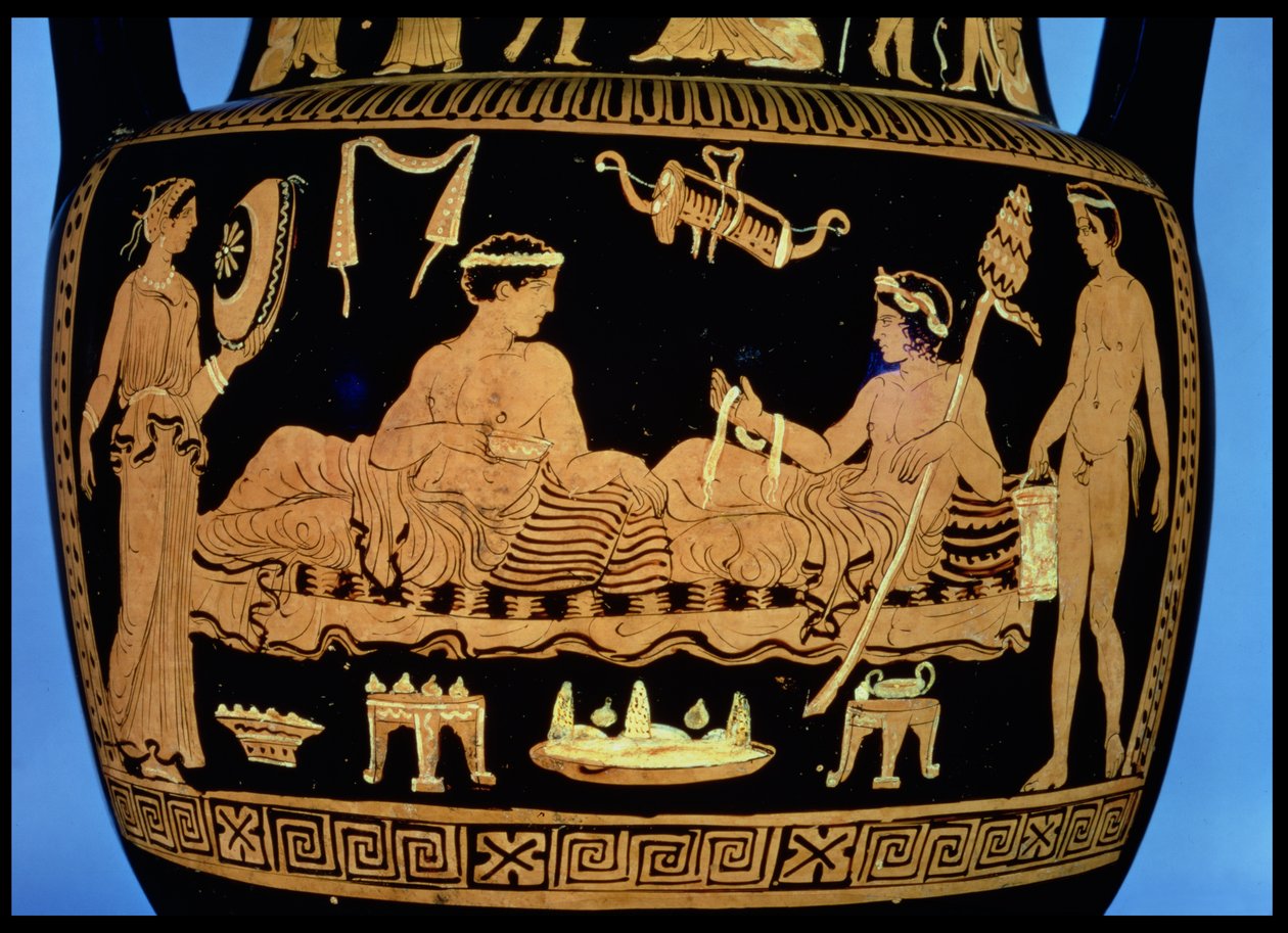 Ânfora ática de figuras vermelhas decorada com uma cena de simpósio (cerâmica) de Greek