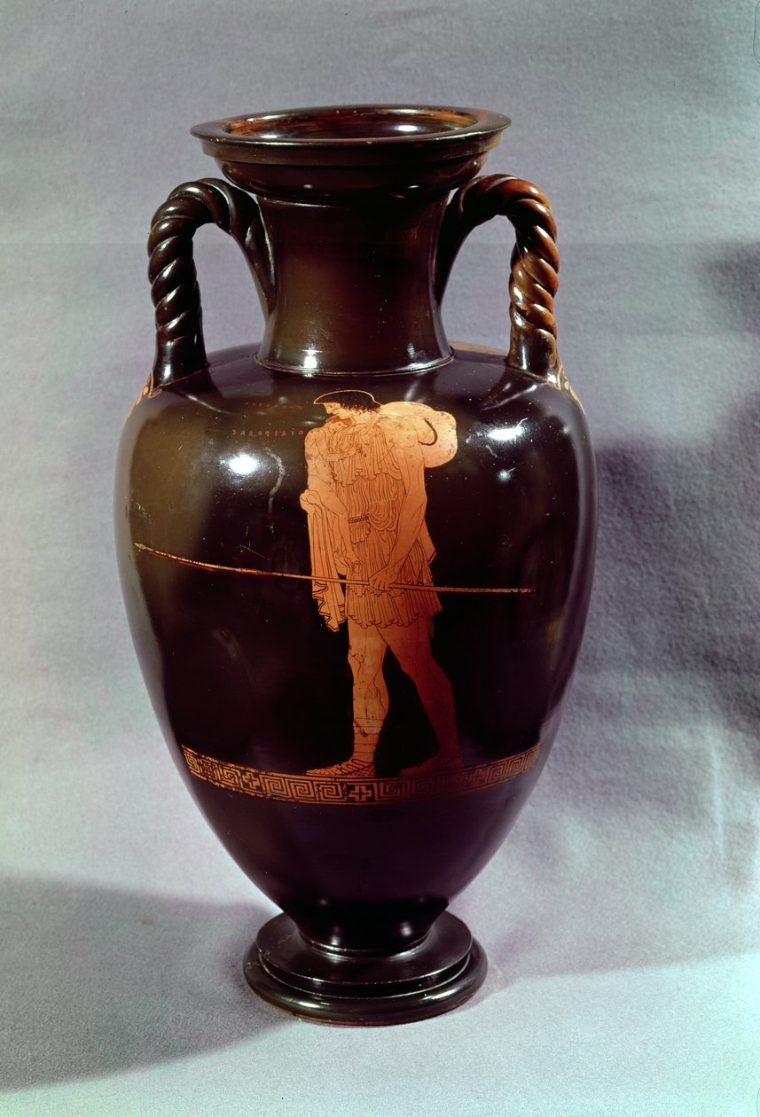 Ânfora ática de figuras vermelhas representando Euphorbos e o infante Édipo de Vulci, c.450 aC (cerâmica) de Greek
