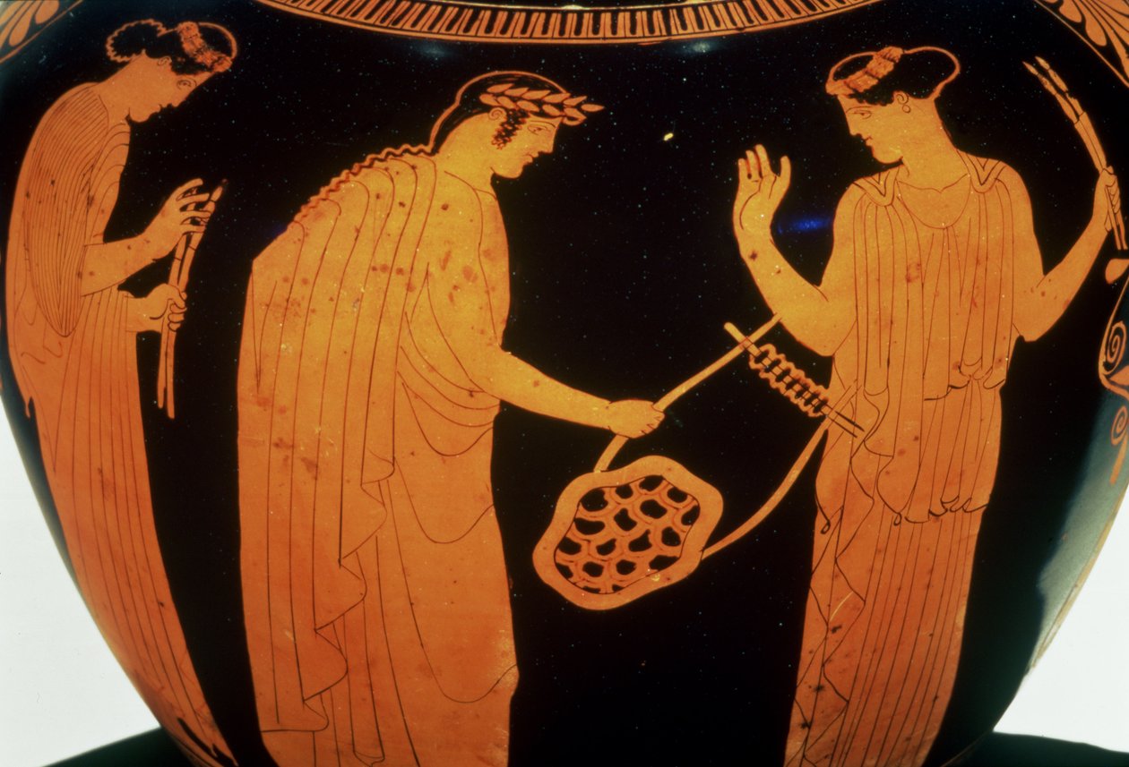 Hidra ática de figuras vermelhas decorada com a história de Thamyris, o Bardo Trácio, c.440-420 aC (cerâmica) de Greek