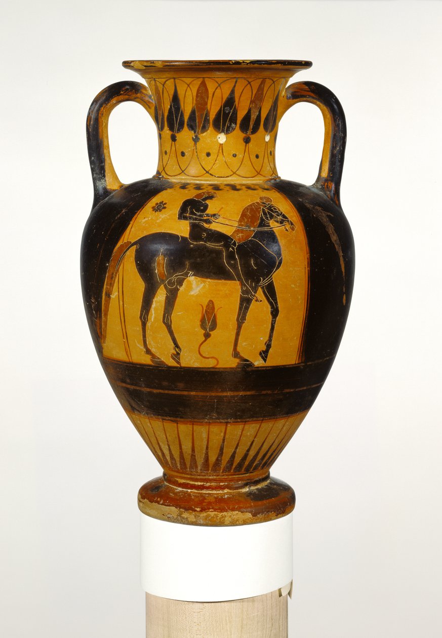 Âncora de pescoço calcedéia com cavaleiro nu c.520-510 aC (terracota) de Greek