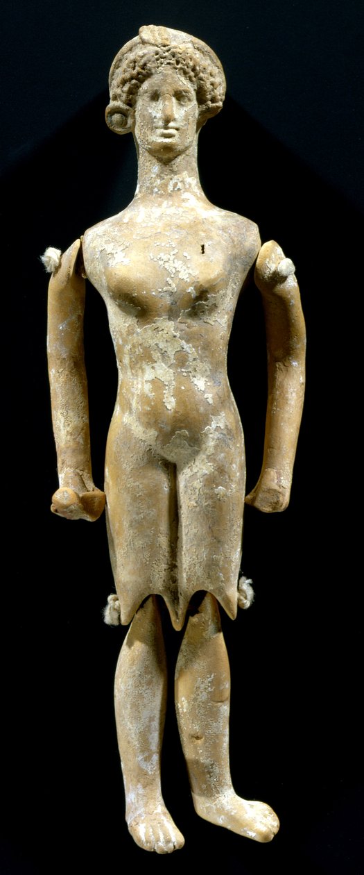 Boneca de criança com membros móveis (plangona) Oficina de sótão, 430-420 aC (argila) de Greek