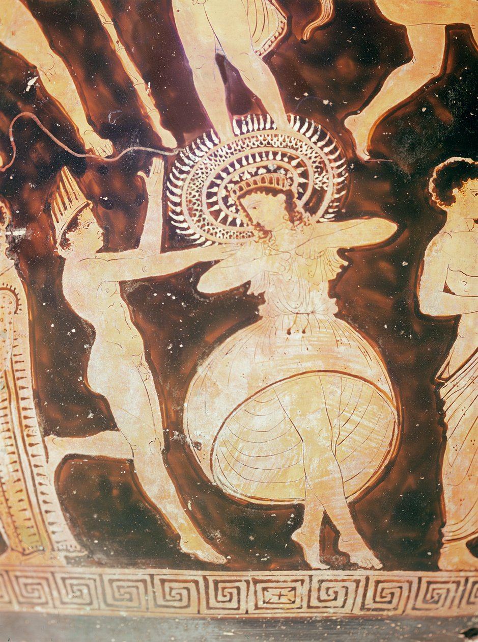 Dançarinos durante a Karneia, detalhe (cerâmica) de Greek
