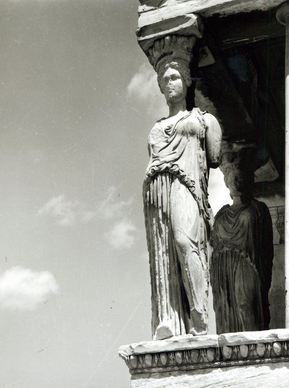 Detalhe, de, um, cariátide, de, a, Erechtheion, 421-406, bc, mármore, bw, foto de Greek