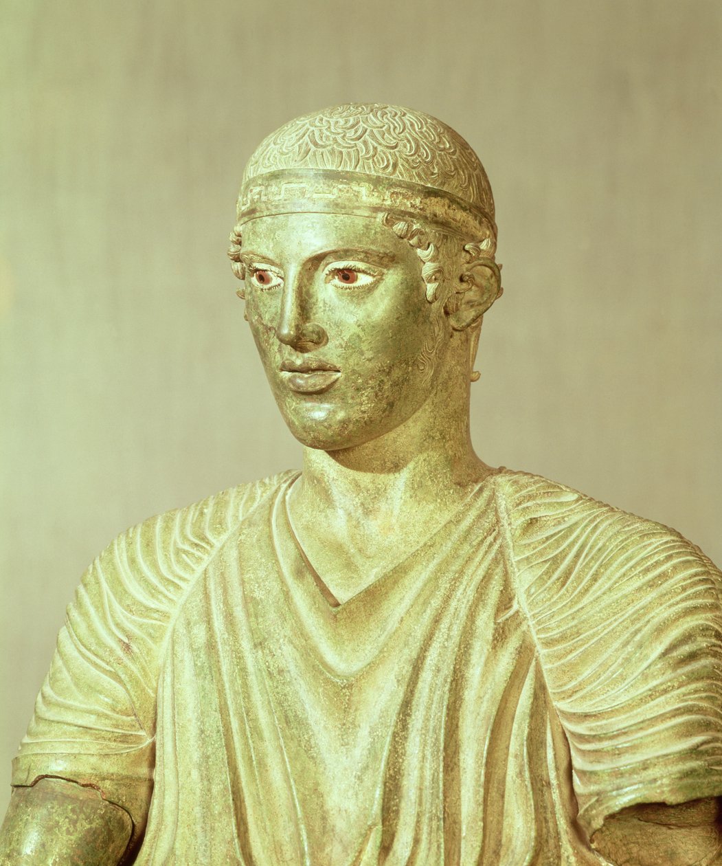 Detalhe do Cocheiro Delphi, bronze c.470 aC de Greek