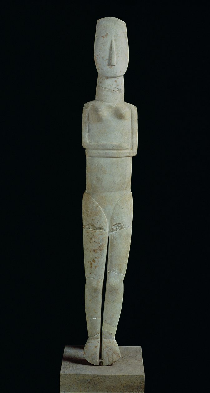 Figura feminina, de Amorgos, início do período das Cíclades II (Cultura Keros-Syros) 2800-2300 aC (mármore) de Greek