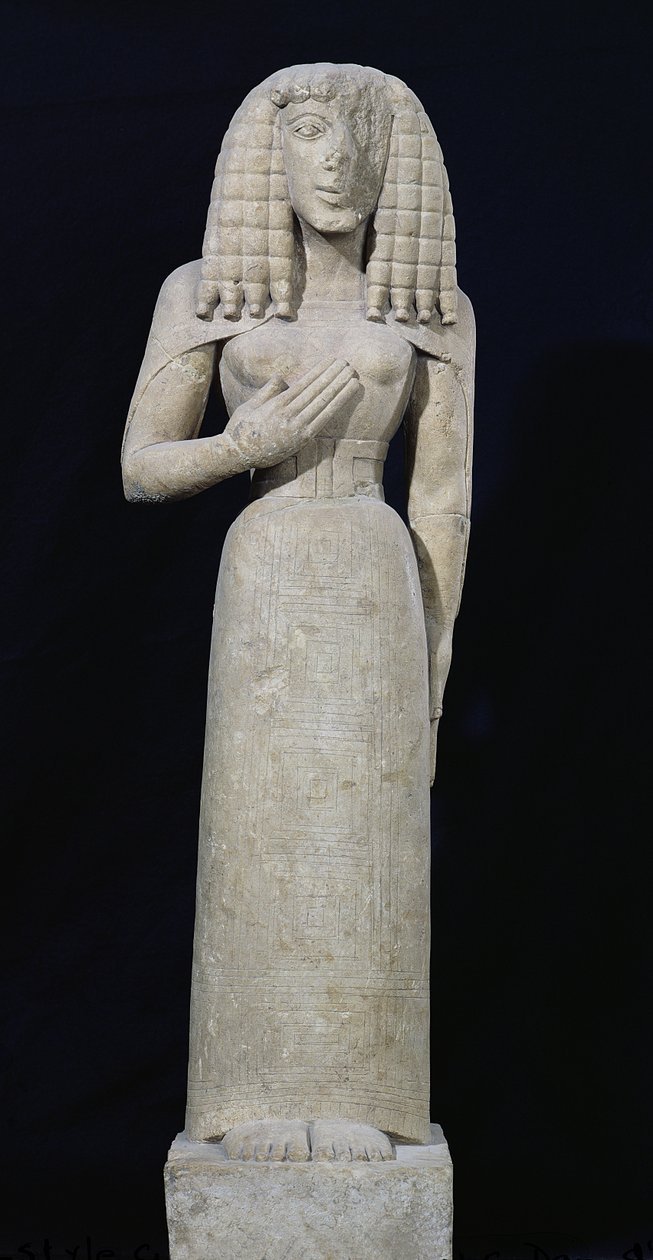 Estátua feminina, conhecida como a Deusa Auxerre, c.640-630 aC (calcário) (ver 164695 para detalhes) de Greek