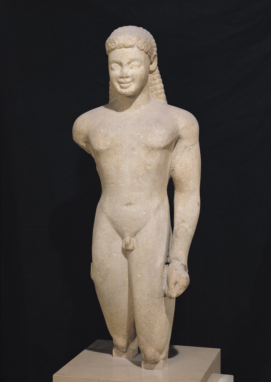 Kouros, de Paros, perto do santuário de Asklepios, c.540 aC (mármore) (ver também 98017, 164837-164839) de Greek
