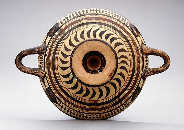 Taça kylix laconiana representando Zeus e Hermes, c.550-530 aC (argila) de Greek