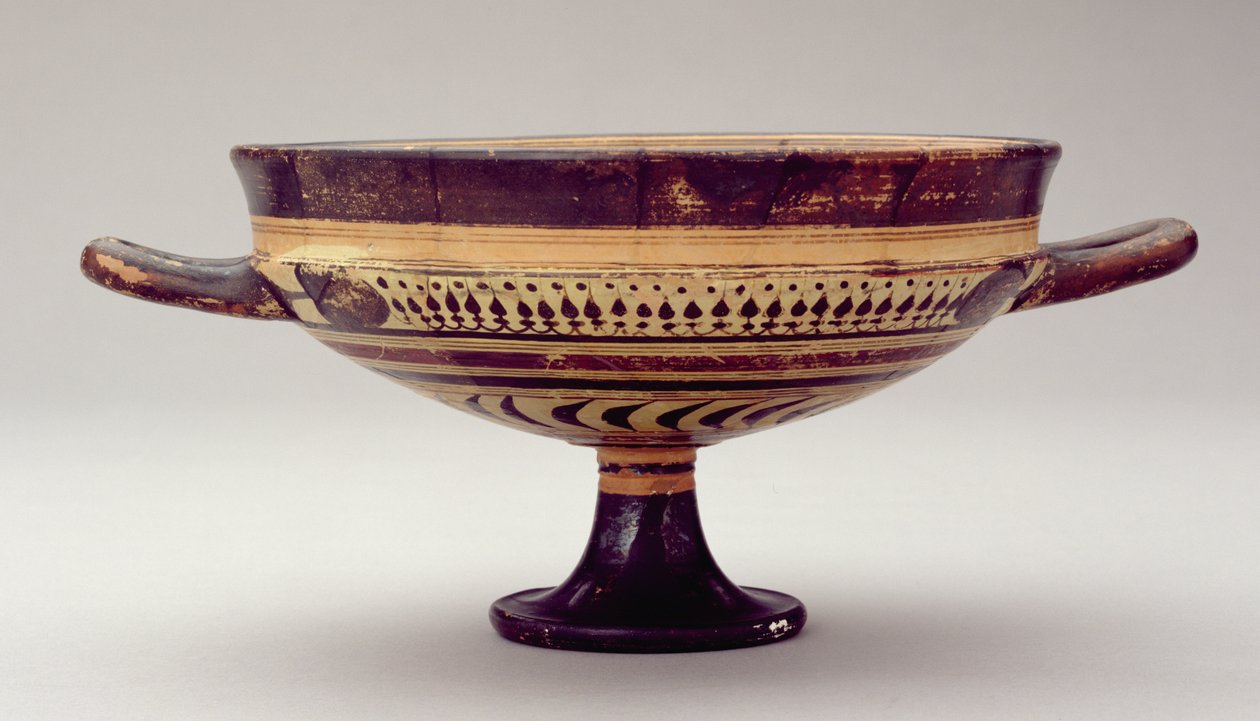 Taça kylix laconiana representando Zeus e Hermes, c.550-530 aC (argila) (ver também 288297 e 288978) de Greek