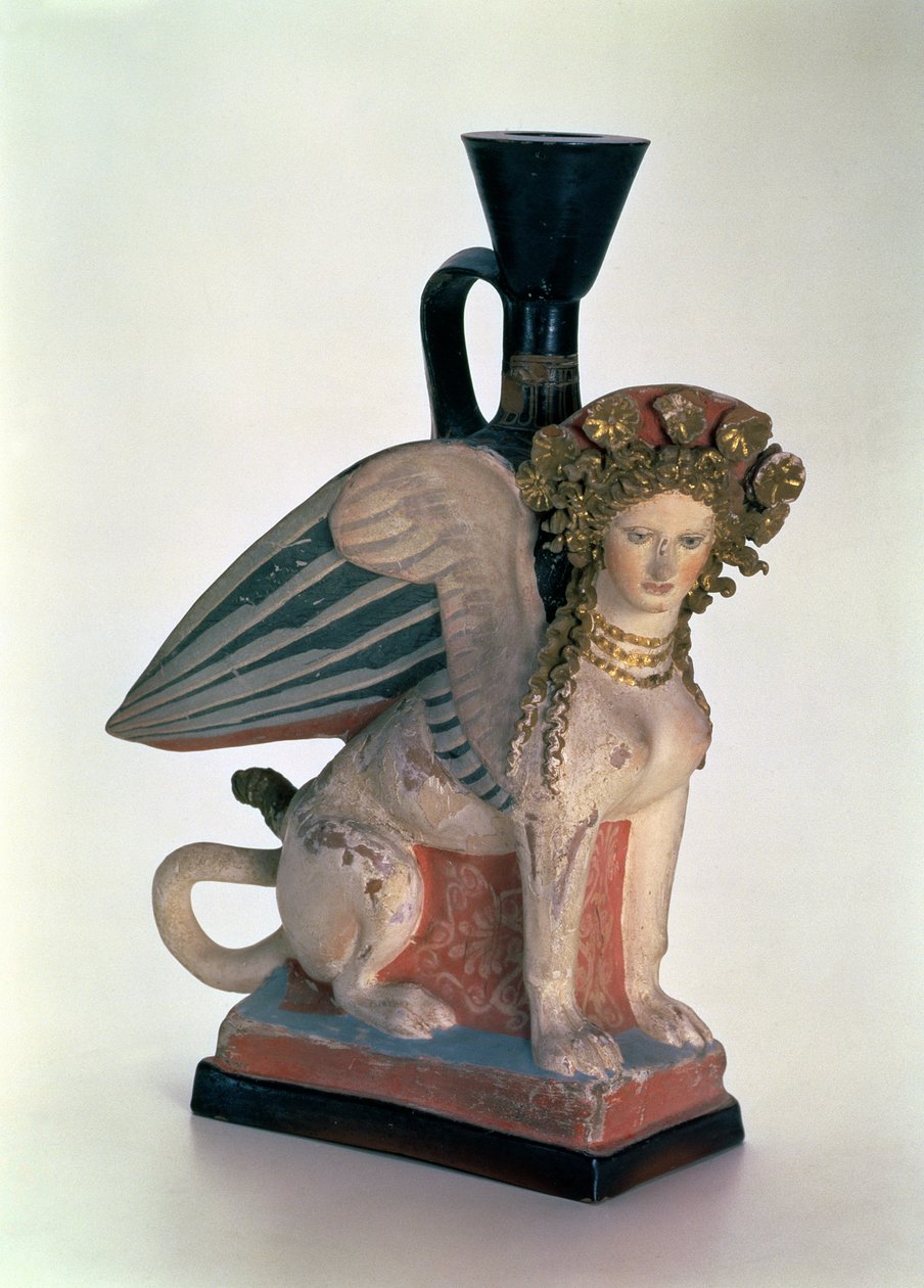 Lekythos sob a forma de uma Esfinge, o Reino do Bósforo, final do século V aC (argila pintada) de Greek