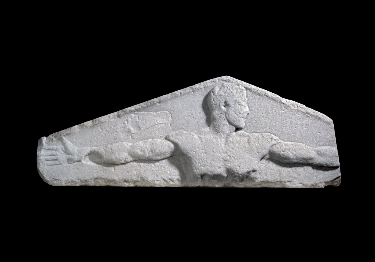 Alívio metrológico dando um comprimento padrão de uma braça (braços estendidos da juventude) e um pé, 460-450 aC (mármore) de Greek