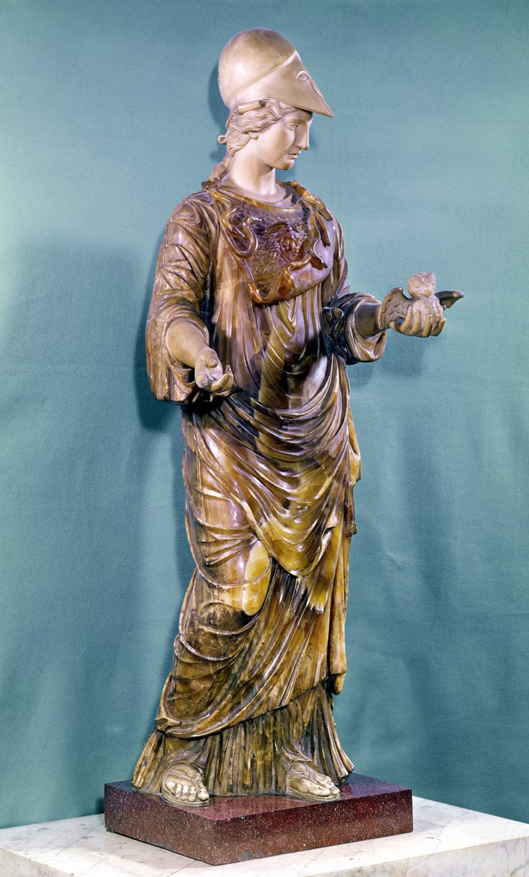 Minerva com uma coruja, cópia de um original do século VI (alabastro) de Greek