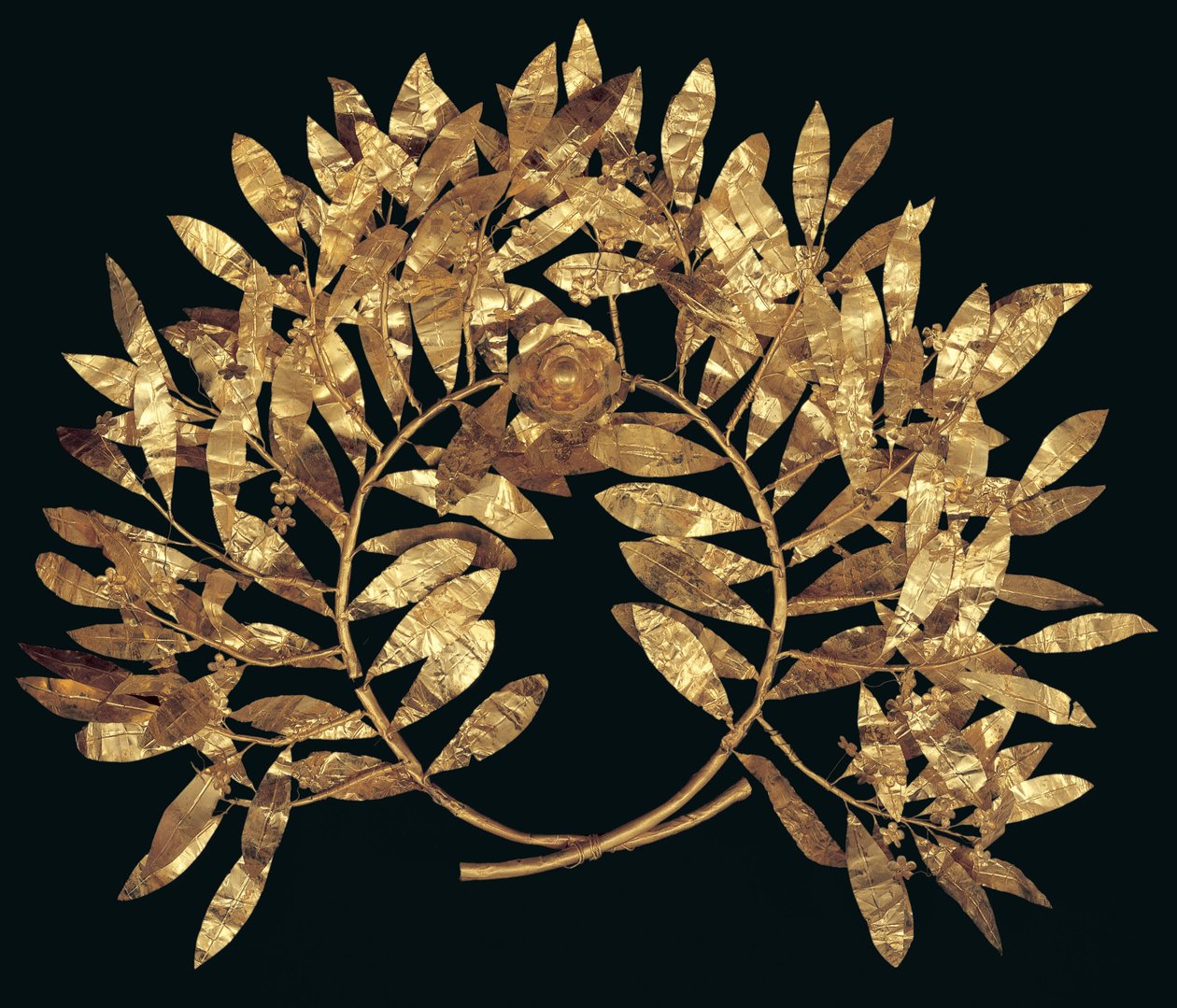Guirlanda de Myrtle, possivelmente da Macedônia, Período Helenístico (folha de ouro com repousse e decoração perseguida) de Greek