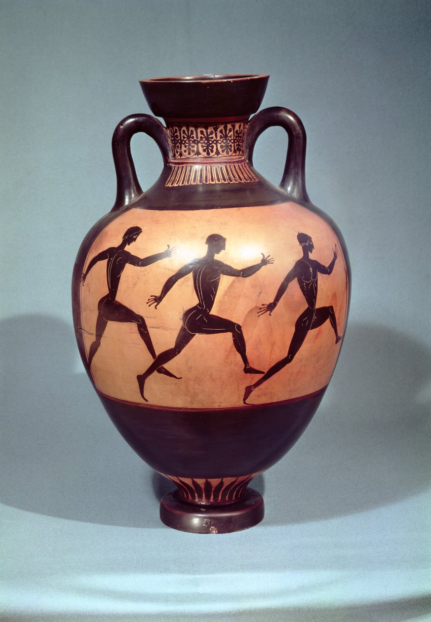 Ânfora de figura negra panatenaica representando uma corrida a pé (cerâmica) de Greek