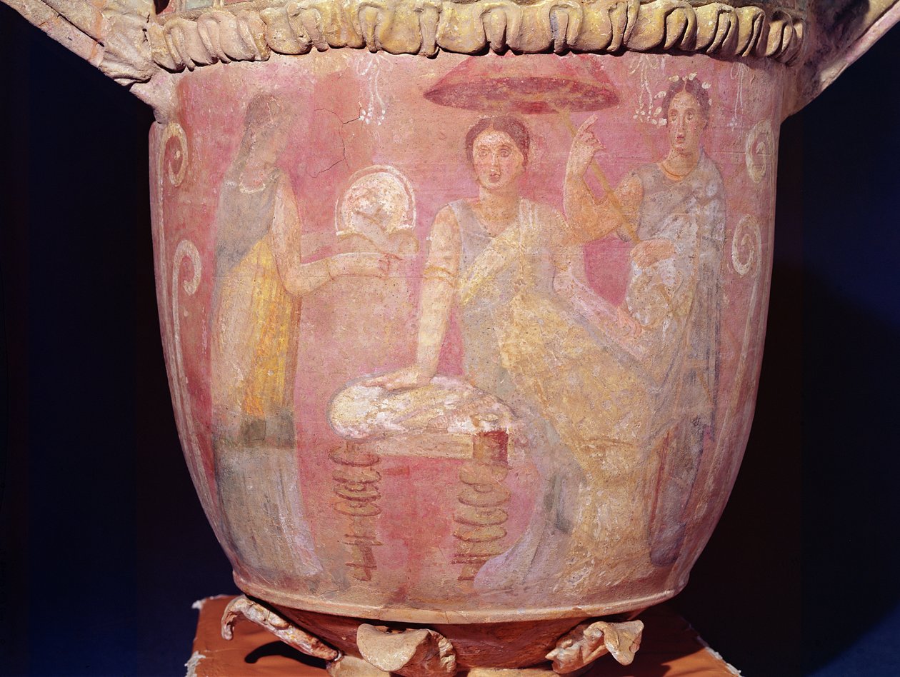 Pote com uma cena de mulheres tomando banho (terracota) (veja também 349753) de Greek