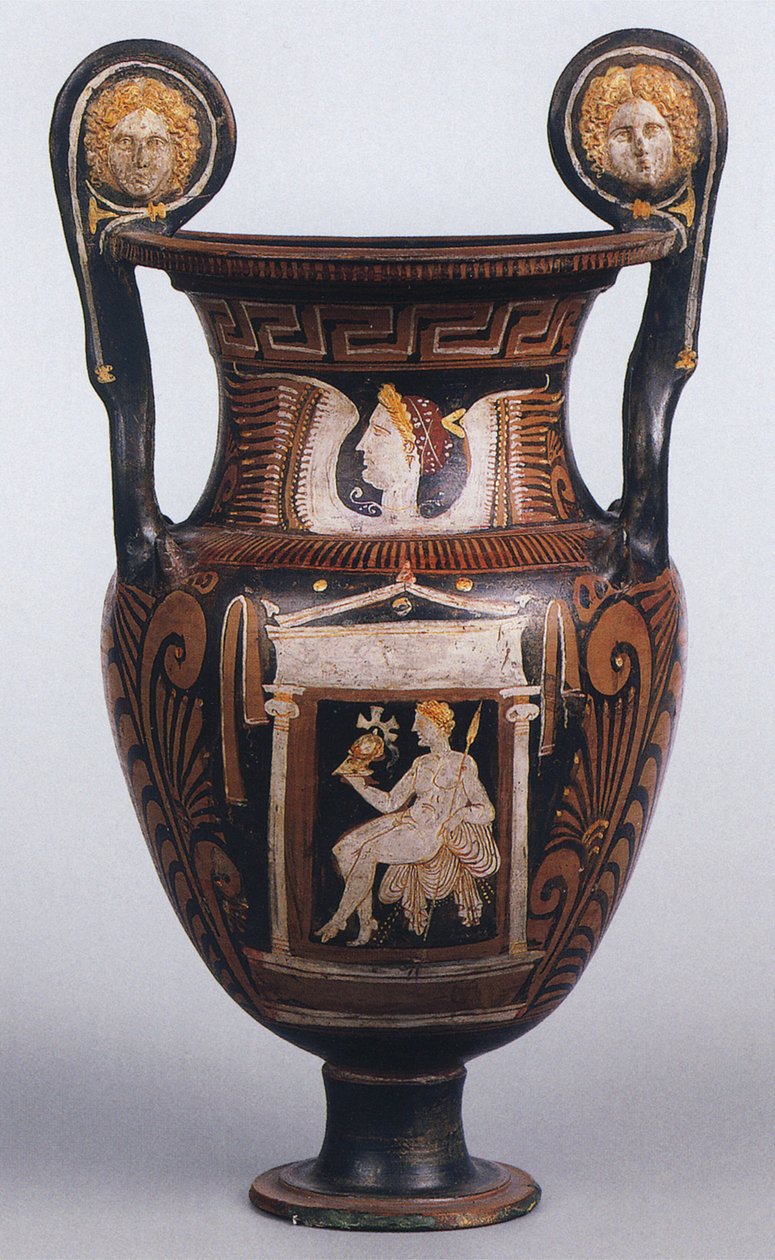 Bell-krater de figura vermelha, Apulian, 325-300 aC (cerâmica) de Greek
