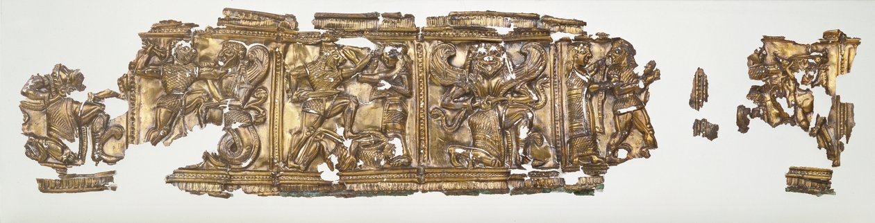 Fragmento de Alívio, c.540-30 aC (dourada e dourada) de Greek