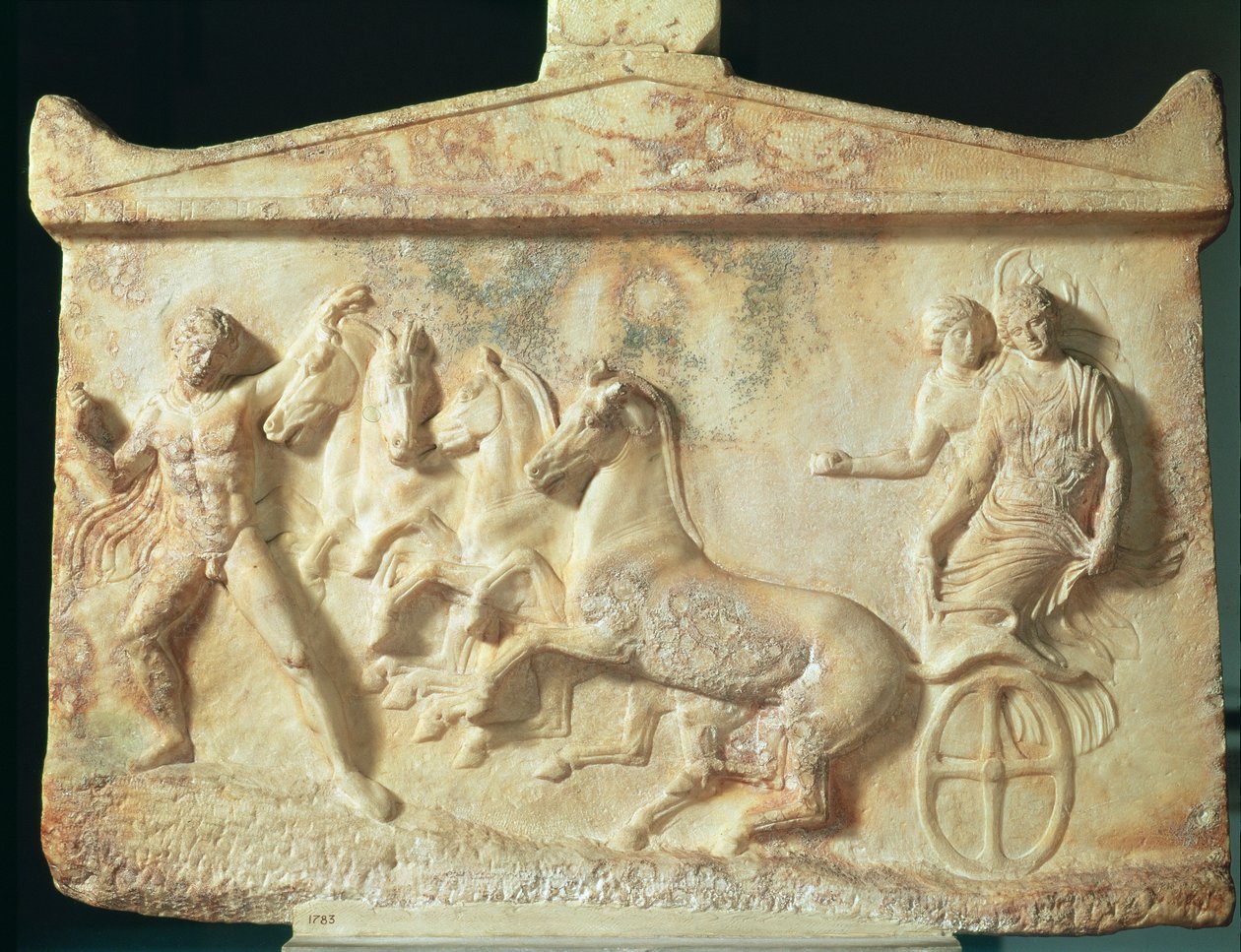 Relevo votivo representando Echelos e Basile, c.400 aC (mármore) de Greek