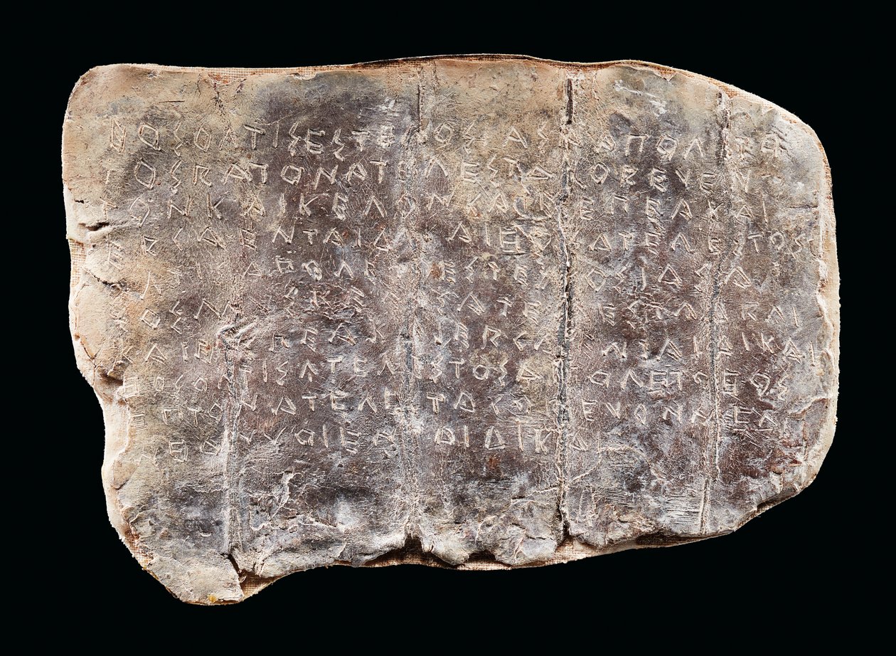 Uma tábua de maldição com inscrição em grego dórico (chumbo) de Greek
