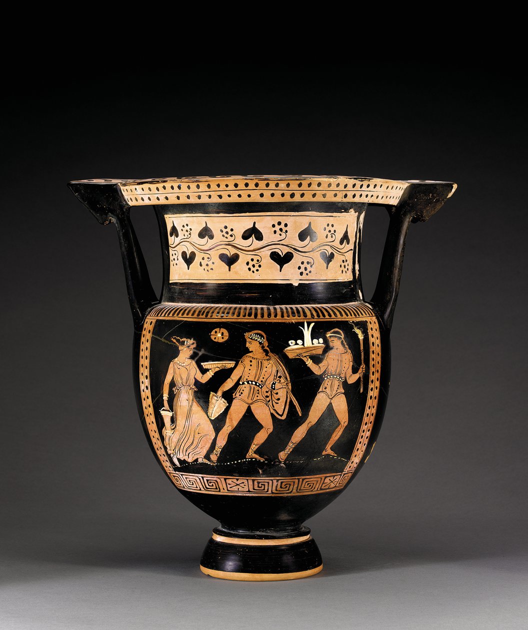 Coluna-krater de figura vermelha de Apúlia, atribuído ao grupo Letet, c.370-360 aC de Greek