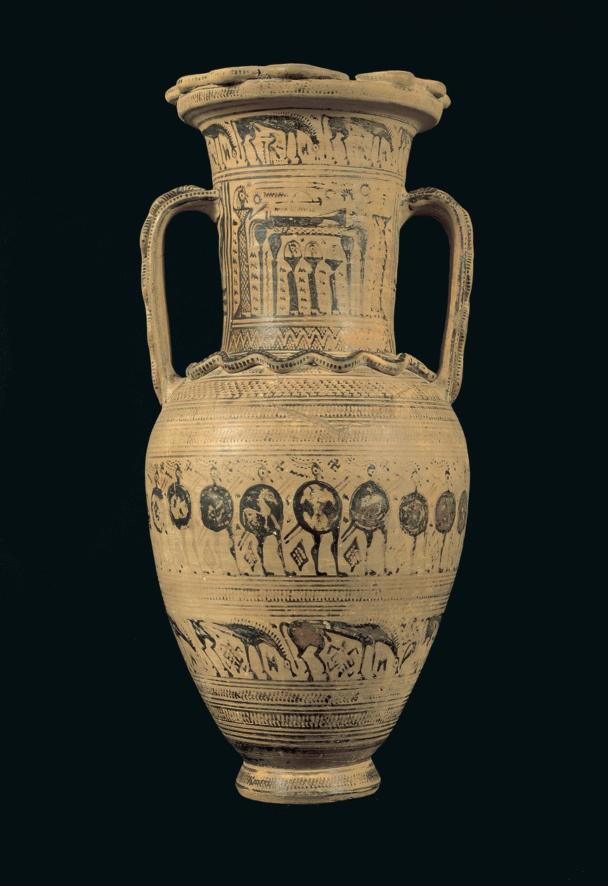 Ânfora do Ático, Período da Geometria II B Final (720-700 aC) (argila pintada) de Greek