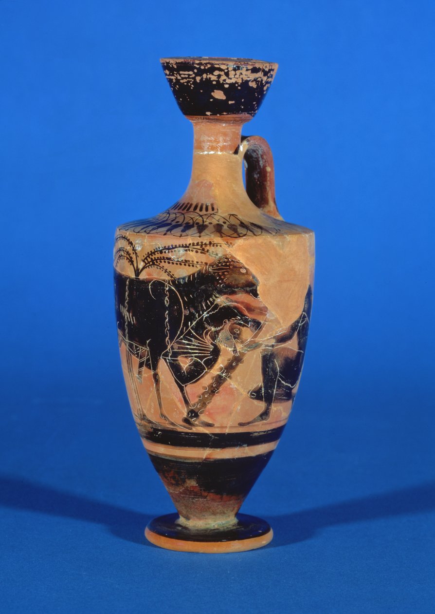Lekythos áticos de figuras negras representando Odysseus escapando de Cyclops, c. 530 aC de Greek