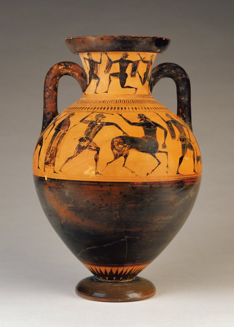 Ânfora de pescoço de figura negra no sótão com Heracles perseguindo um centauro, c.530 aC (terracota) de Greek