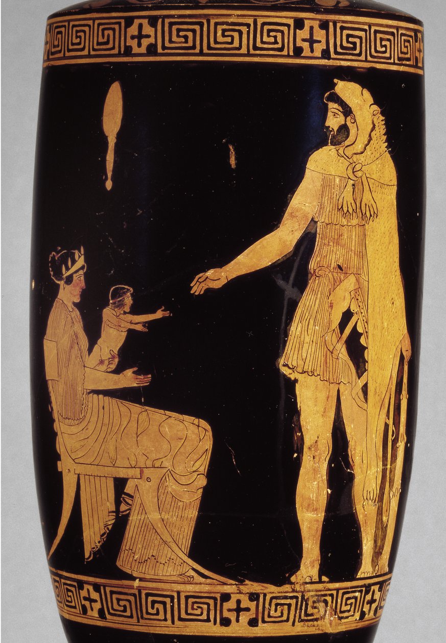 Lekythos de figuras vermelhas áticas representando Herakles detalhe cerâmico de 100581 de Greek