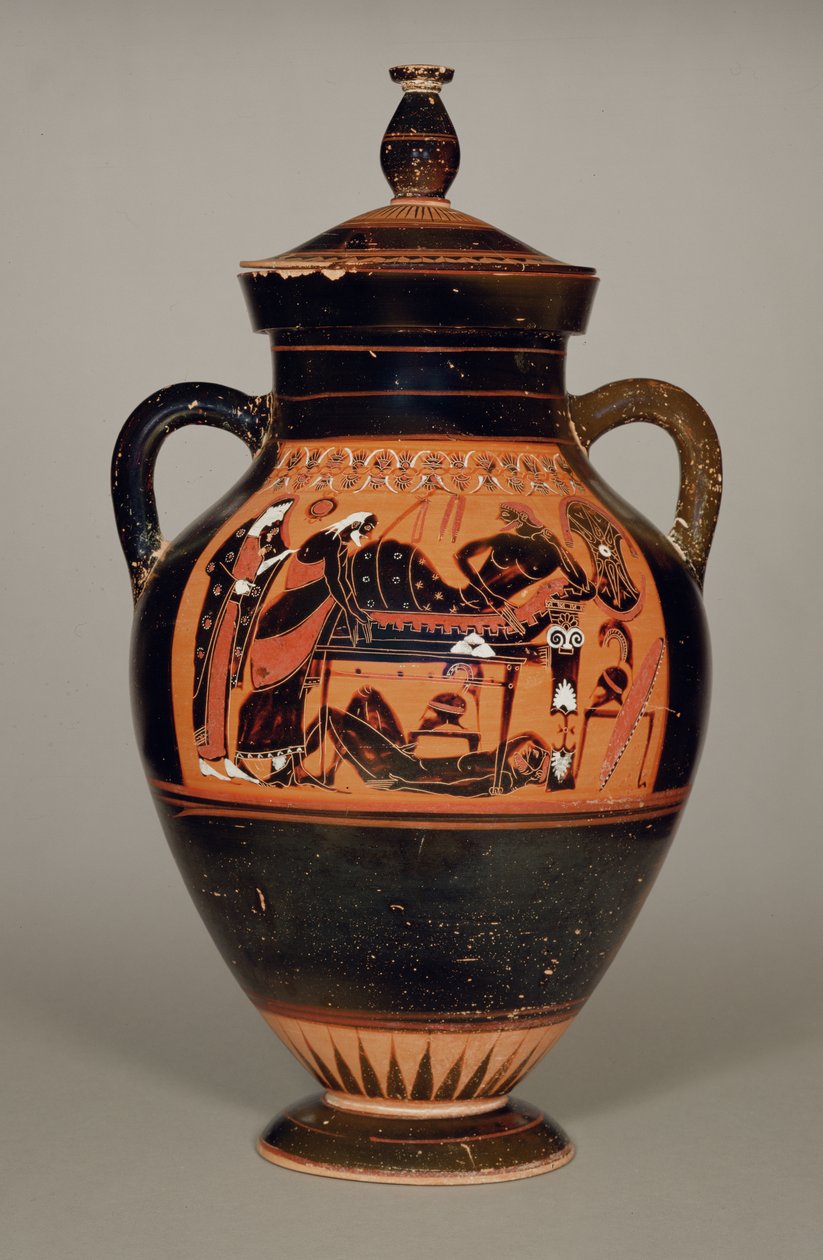 Ânfora do ventre representando Príamo e Aquiles, c.550 aC (cerâmica) (ver também 288279, 293742 e 307550) de Greek