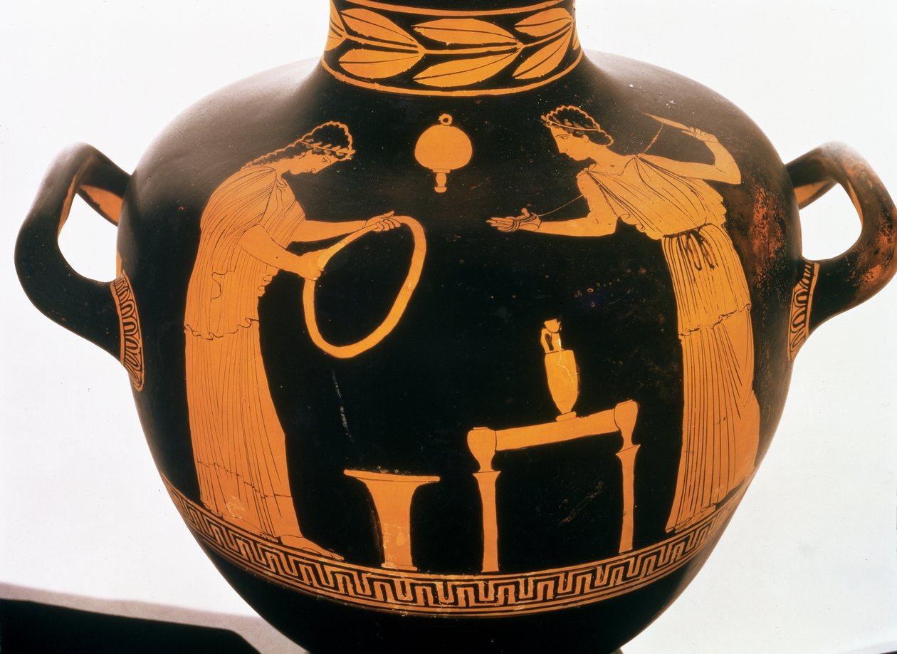 Detalhe de uma Hydria ática de figuras vermelhas (cerâmica) de Greek