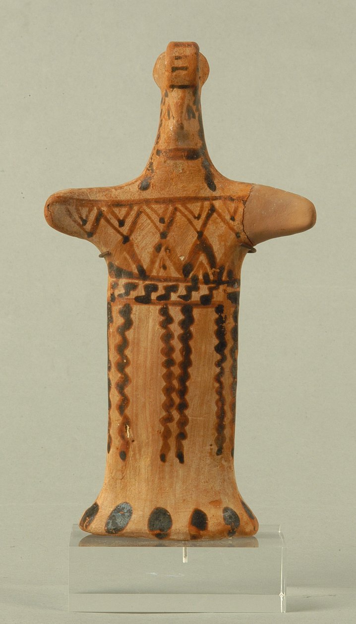 Estatueta de uma fêmea de pé, oficina de Beócia, período Arcaico (argila pintada) de Greek