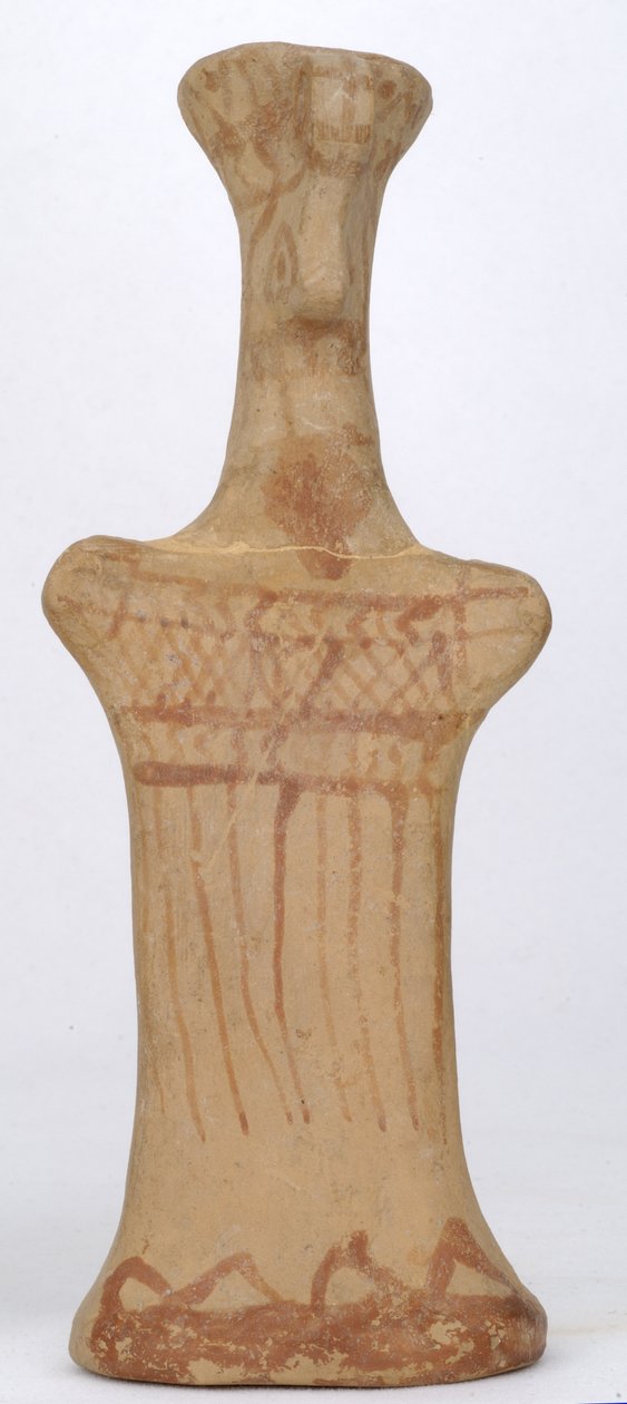 Estatueta de uma fêmea de pé, oficina de Beócia, período Arcaico (argila pintada) de Greek