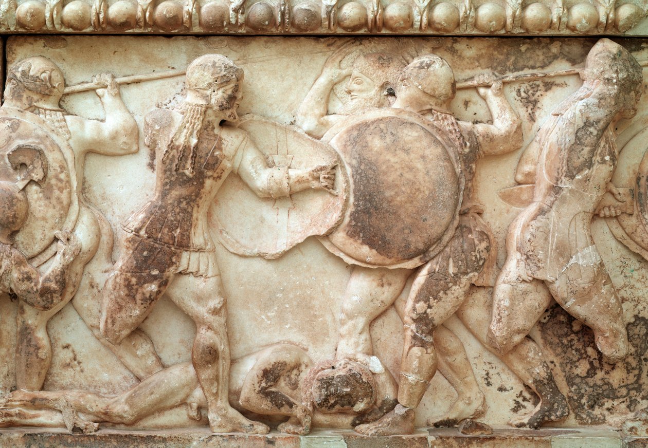 Gigantomachy (batalha entre deuses e gigantes) (relevo, friso, 525 a.C.) de Greek