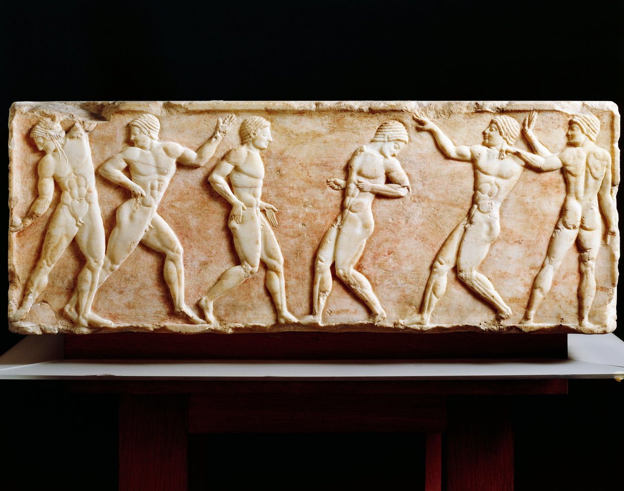 Civilização Grega, Stele representando atletas no ginásio, Da necrópole de Kerameikos em Atenas, Grécia, 510 AC de Greek