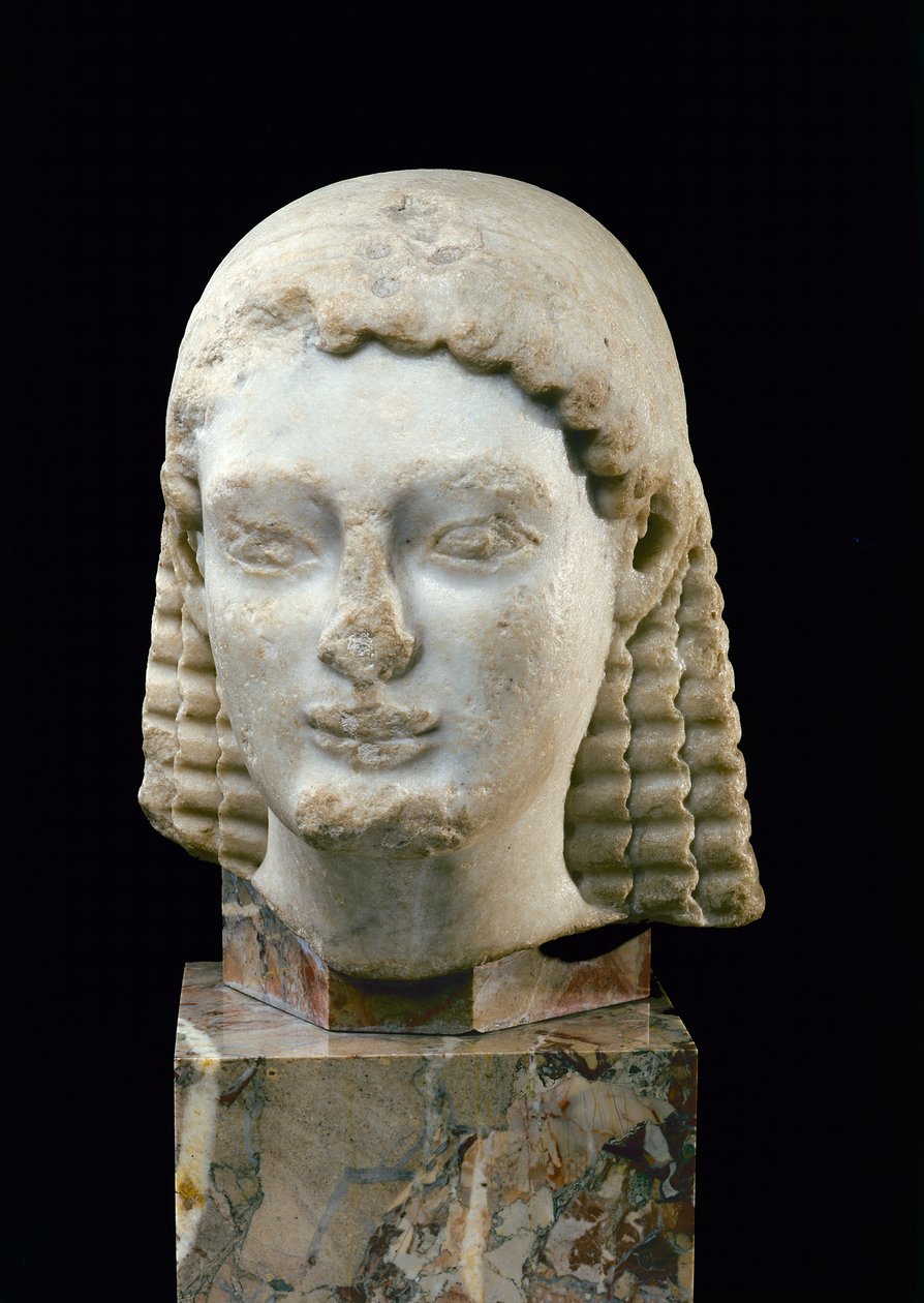Chefe de um Kouros, de Atenas, c.510 aC (mármore) de Greek
