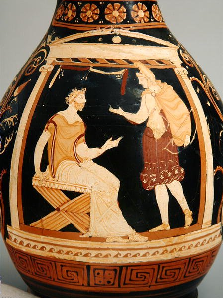 Oinochoe (Formulário III), 340-320 BC (cerâmica) (detalhe) de Greek